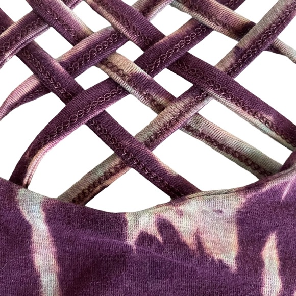DIA tie dye sports bra cross back hippie 70s print purple medium yoga athletic - Picture 4 of 8